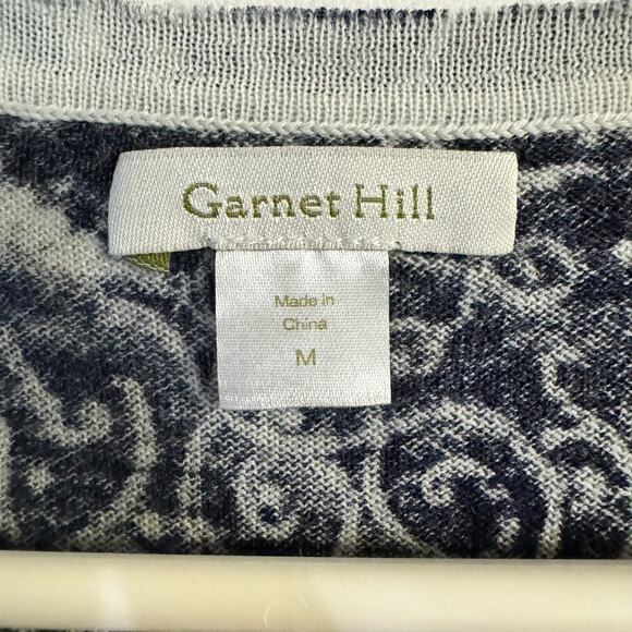 Garnet Hill Merino Wool Floral Knit Cardigan Lightweight Classic Size Medium - Picture 7 of 8